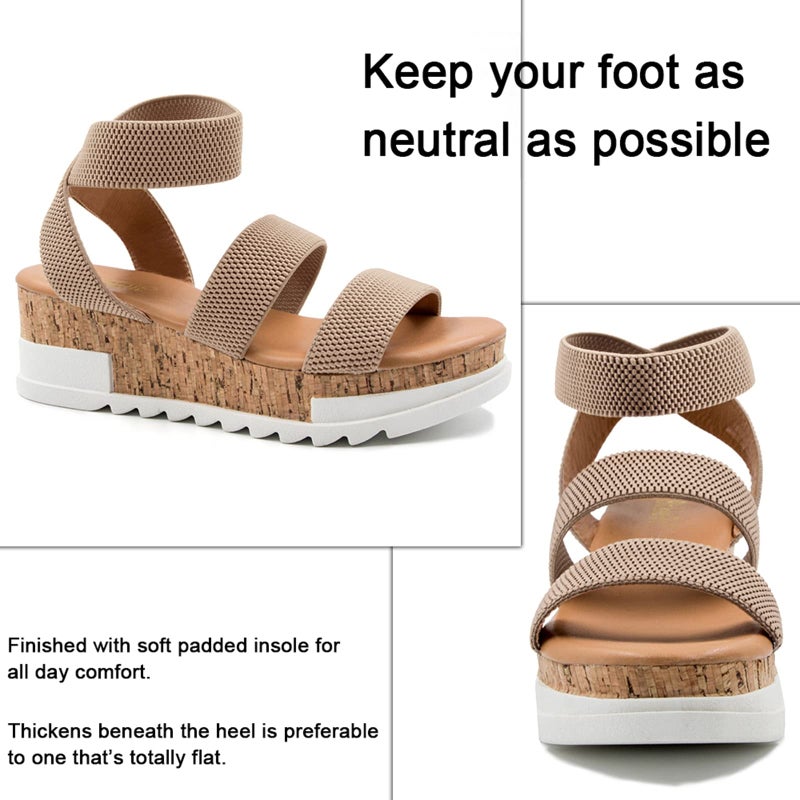 Athlefit Women's Casual Cork Platform Wedge Sandals Open Toe Elastic Ankle Strap Flatform Sandals for Summer, Khaki, Size 10, AD00102 - Image 4